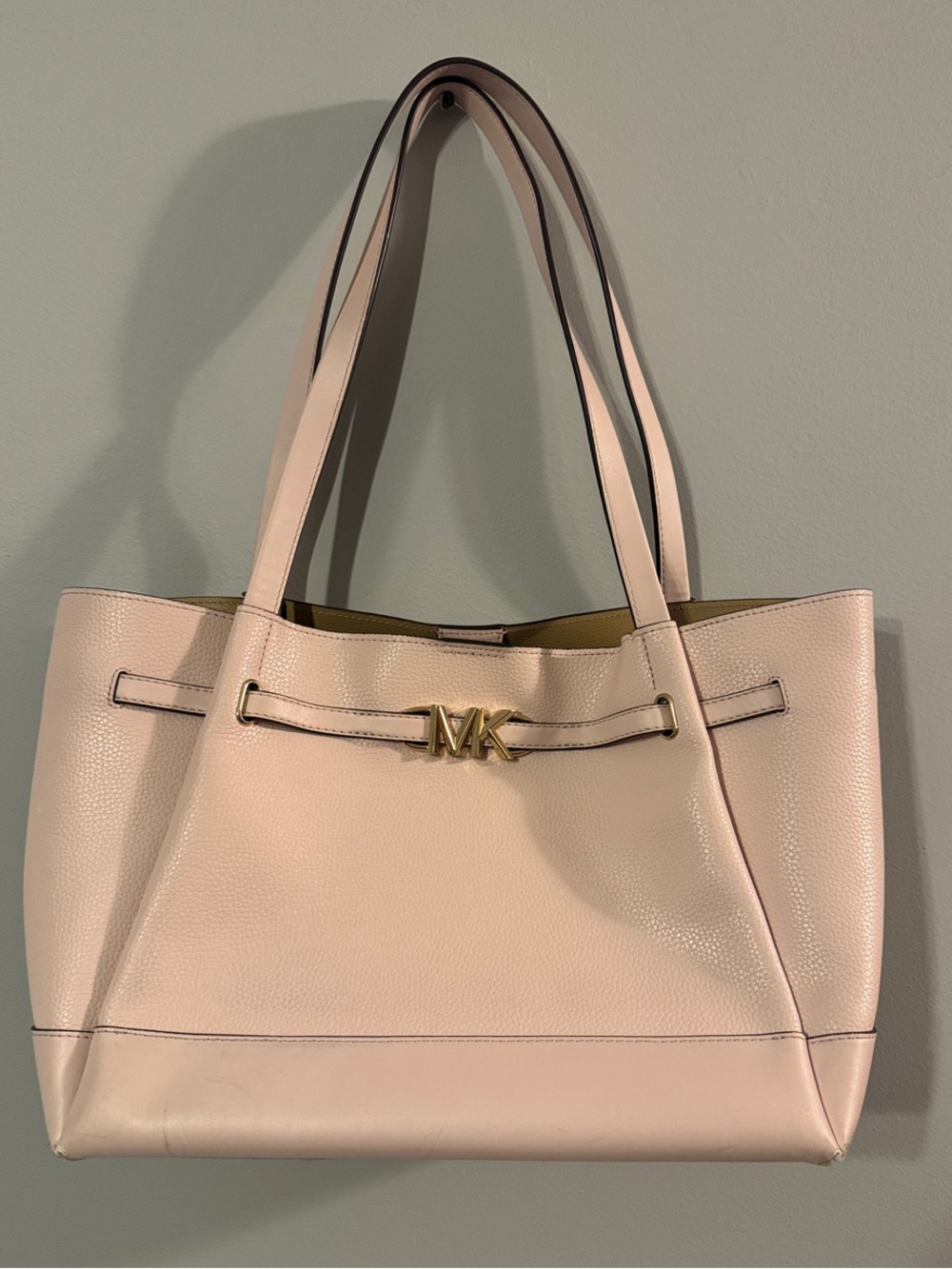 Michael Kors Reed Leather Large Belt Logo Tote - Pale Pink Leather Tote